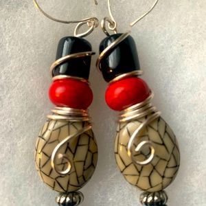 Black and red beaded earrings